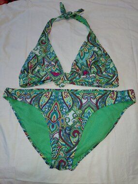 Old Navy Green Paisley Halter Bikini Set Juniors Size 1